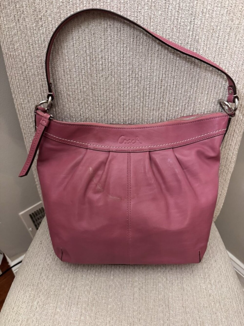Coach Ashley Pleated Leather Hobo Shoulder Bag Pink Z19603 READ